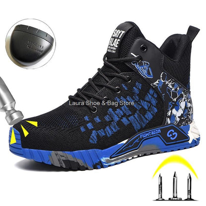 Botas de segurança de cano alto masculinas, bico de aço, sapatos de trabalho masculinos e femininos, botas de segurança anti-impacto, indestrutíveis, respiráveis