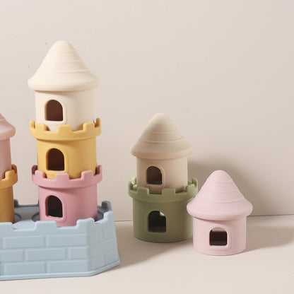 Conjunto de Brinquedos de Mordedor para Bebês com 8 Peças - Conjunto de Blocos de Construção de Castelo em Silicone, Acalma Gengivas Doloridas, Empilhador Sensorial Mastigável Livre de BPA