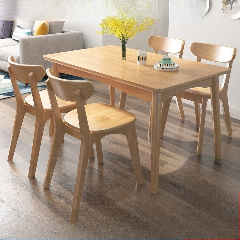 Nordic Solid Wood Dining Table And Chairs 4 Piece Set Modern Minimalist Rectangular Compact Space Saving Kitchen Dining Room