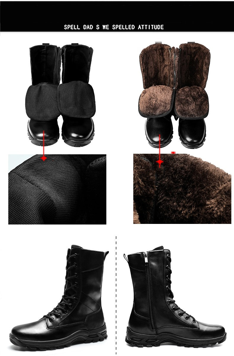 Botas de Couro Genuíno Masculinas de Cano Curto Botas Masculinas de Inverno de Couro com Pelo Quente para Exército Caça Sapatos Masculinos Botas Casuais Pretas