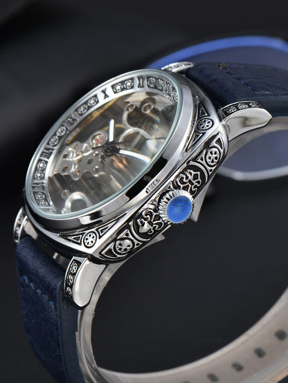 LONGLUX automatic watch retro style wholesale mechanical wristwatches skeleton carve waterproof leather no logo mens watch