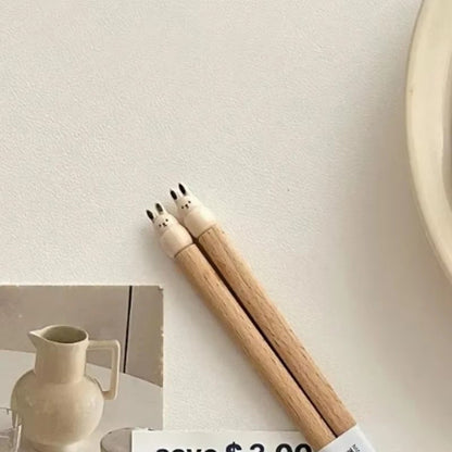 Hashis de Desenho Animado de Animais Fofos, Hashis de Madeira de Faia para Casais de Sushi, Utensílios de Jantar de Madeira Entalhados à Mão, Práticos e Bonitos