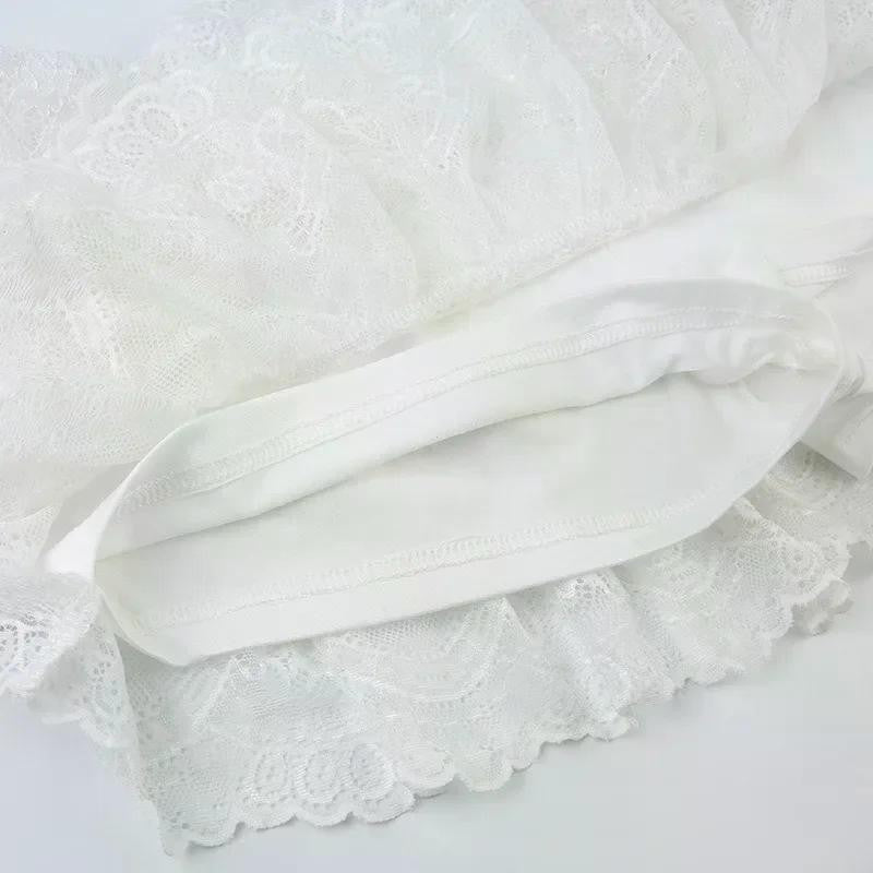 Lace Tulle Skirt A-line Miniskirt Black Solid Low Waist Tiered Lace Shorts Skirts Womens White Fairycore Micro Boho Skirt