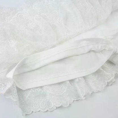Lace Tulle Skirt A-line Miniskirt Black Solid Low Waist Tiered Lace Shorts Skirts Womens White Fairycore Micro Boho Skirt