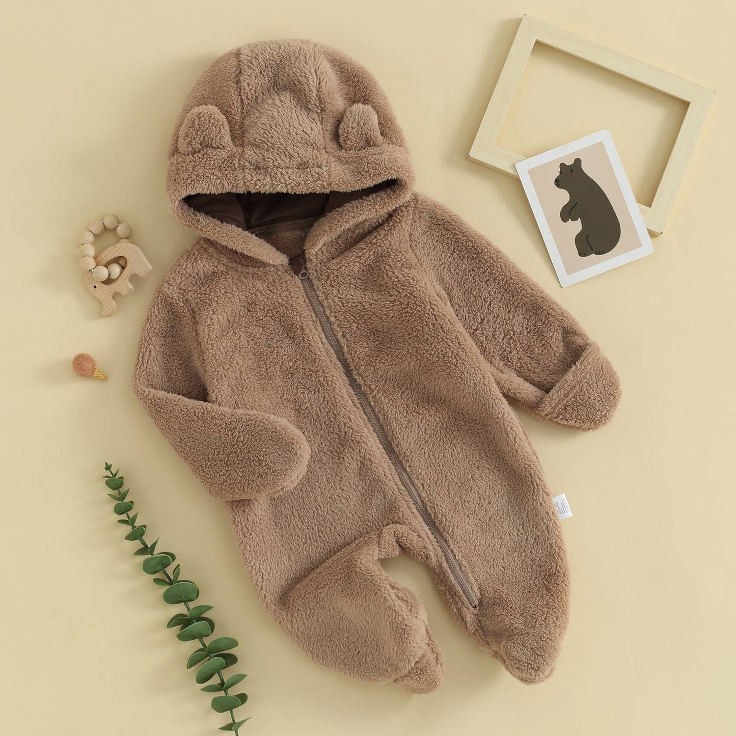 0-12M Baby Plush Warm Jumpsuits Boys Girls Long Sleeve Hooded Zipper Romper Newborn Infant Fall Winter Clothes
