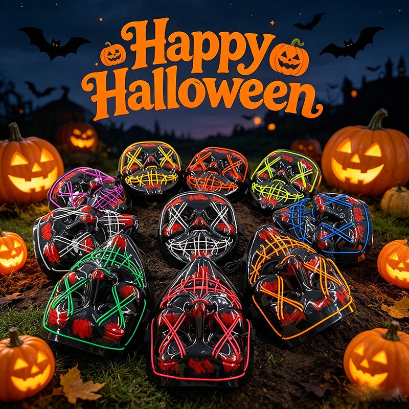 2026 Halloween Party Supplies Luminous LED Purge Mask Wireless EL Neon Light Full Face Mask Cosplay For Adult Glow In The Dark