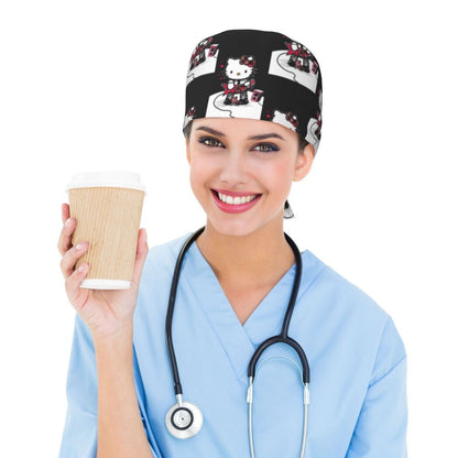 Custom Hello Kitty Medical Staff Scrubs Hat Women Men Cartoon Chara For Chef Hat Scrub Caps