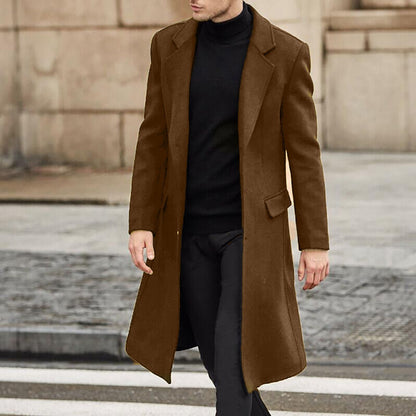 Autumn and Winter Casual Men's Clothing, British Style Woolen Overcoat, New Korean Style Solid Color Long Windbreaker S-XXXL