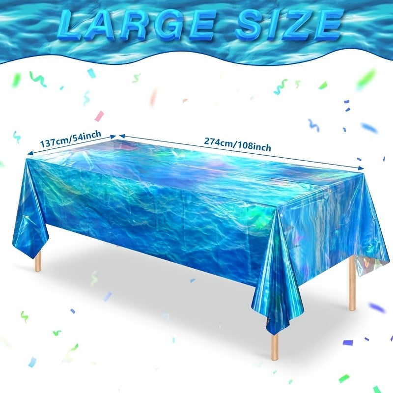 1/3pcs Summer Laser Sea Wave Disposable Tablecloth Blue Sea Pool Party Deco Tableware Under The Sea Birthday Party Deco