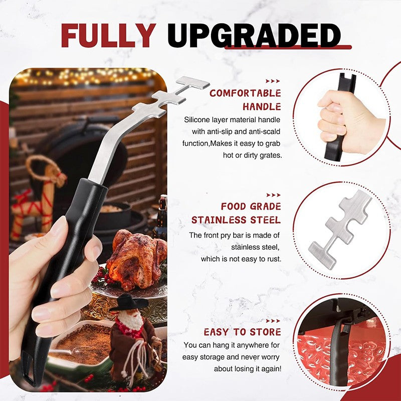 Universal Grill Grate Lifter Tool Cast Iron Grid Lever Lock Lifting Gripper Handle Clip for Barbecue Grilling Cooling Rack JT527