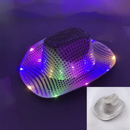 Chapéu de Cowboy LED Sem Fio, Chapéu de Cowboy Luminoso, Chapéu de Cowgirl Rosa para Discoteca, Noivas, Acessórios para Shows, Boates e Festas a Fantasia