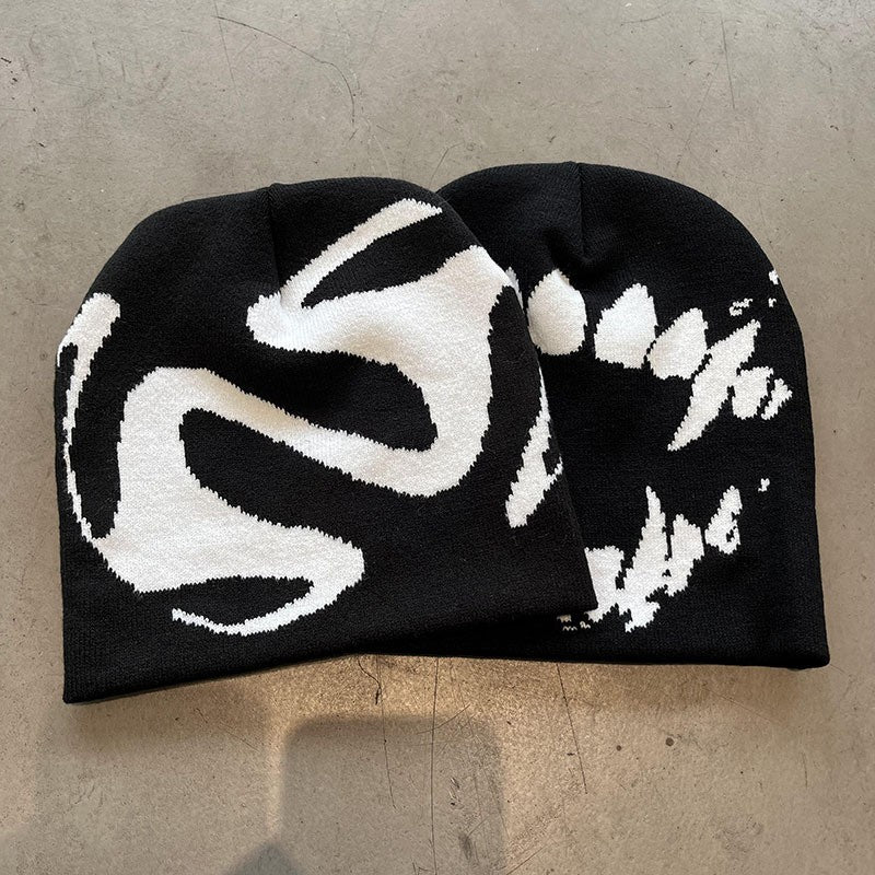 Toucas de Tricô Femininas Goth Tooth Bonés Masculinos Y2k Streetwear Moda Inverno Pullover Kpop Harajuku Vintage Quente Hip Hop Unissex