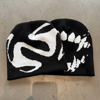 Toucas de Tricô Femininas Goth Tooth Bonés Masculinos Y2k Streetwear Moda Inverno Pullover Kpop Harajuku Vintage Quente Hip Hop Unissex