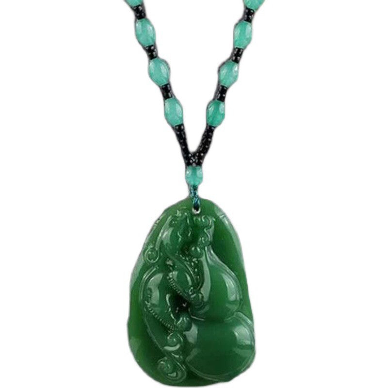 Colar com Pingente de Ágata Chinesa Natural, Charmoso, para Mulheres e Homens, Joia da Moda Clássica, Esculpido, Bênção, Amuleto da Sorte, Presente