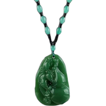 Colar com Pingente de Ágata Chinesa Natural, Charmoso, para Mulheres e Homens, Joia da Moda Clássica, Esculpido, Bênção, Amuleto da Sorte, Presente