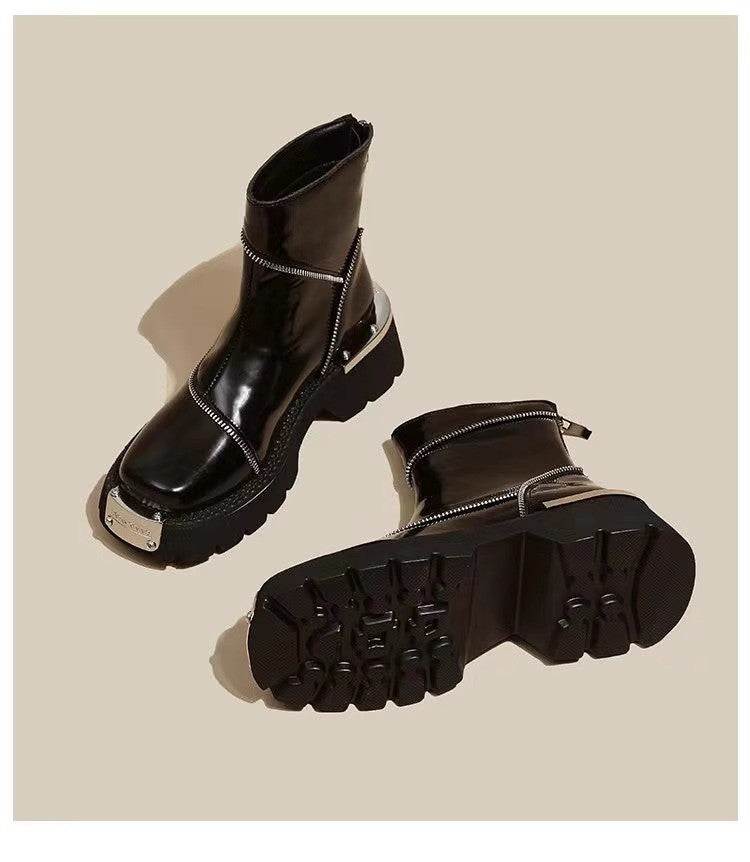 High Quality Black Shoes for Women Platform Boots Street Round Toe Ladies Shoes Non-slip Thick-soled Goth Boots Zapatos De Mujer