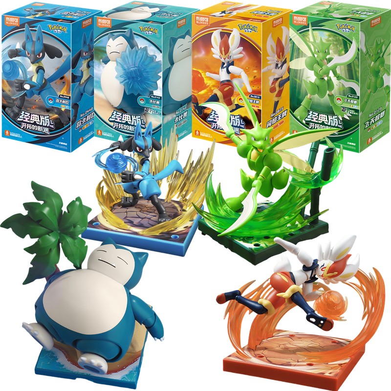 Original Blokees Aventura Pokémon Prólogo Snorlax Cinderace Scyther Lucario Figura de Ação Modelo de Montar Brinquedos Presentes de Aniversário