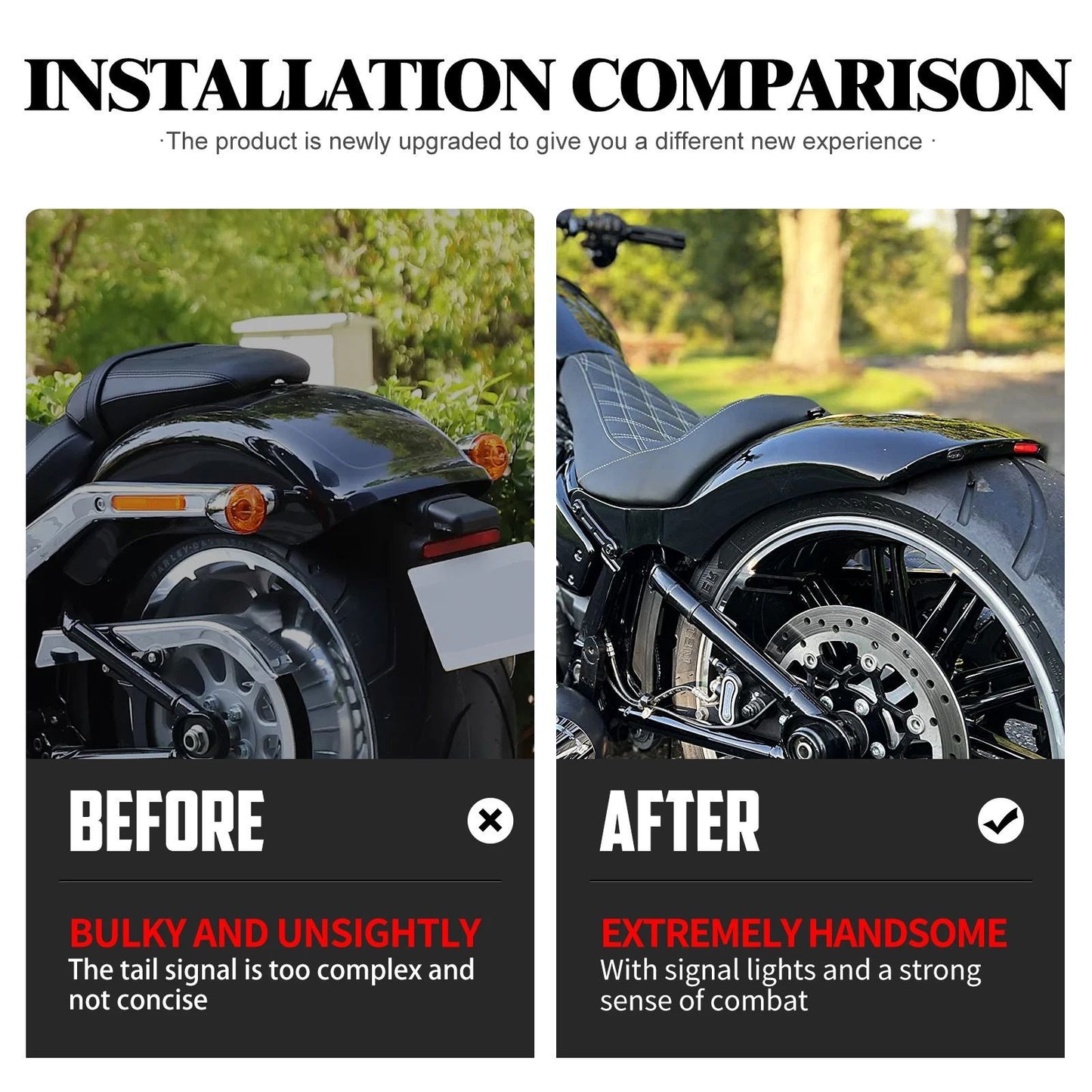 Assento Traseiro para Moto com Luz de Freio e Seta LED, Paralama Guarda-lamas para Harley Softail Fat Boy Breakout FXDR 2018-2023