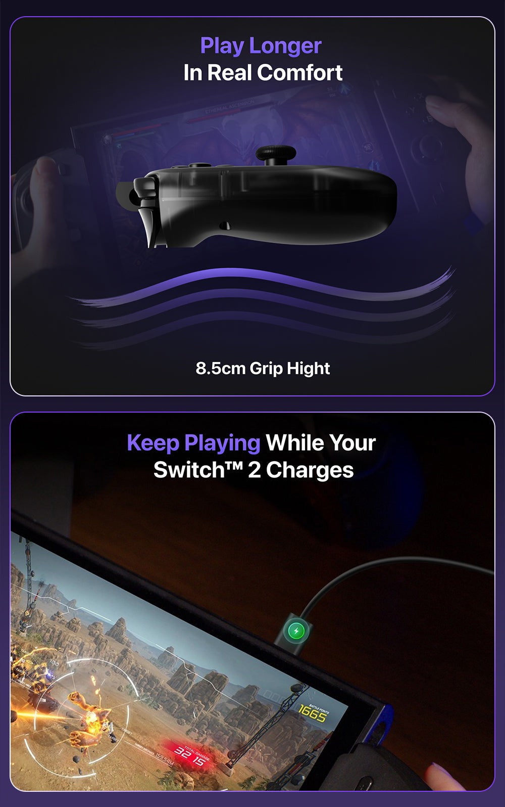 Ergonomic Abxylute N6 Direct?Attach Game Grip Controller Vibration Motion Detect for Switch 2 Handheld Gaming for Keen Gamers