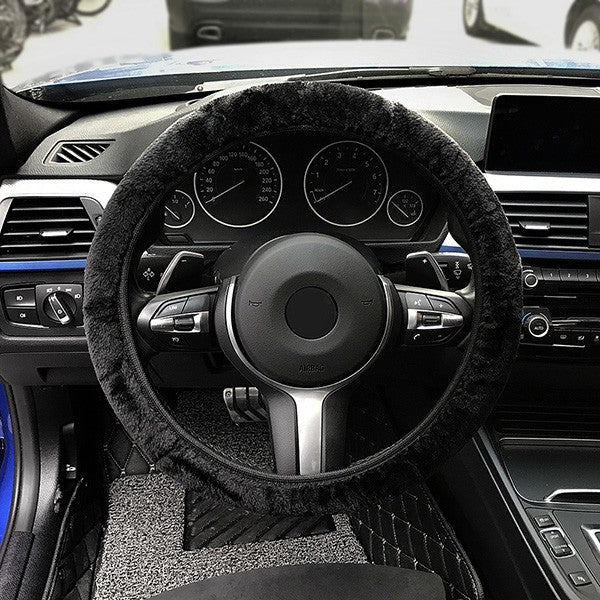 Premium Soft Short Fur Car Steering Wheel Cover High-density Warm Plush Winter Steering Wheel Protector Cover 38cm Accessories