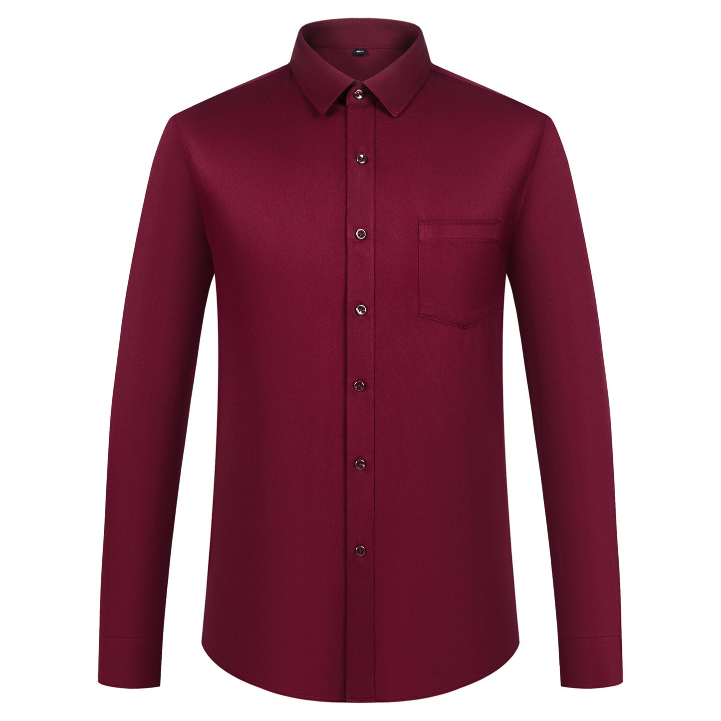 Men's Sleek Stretch Long Sleeve Button Up Shirts with Chest Pocket, Solid Color Formal Business Wrinkle Free Menswear Clothing