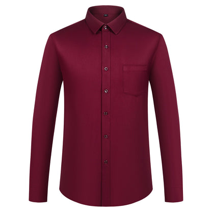 Men's Sleek Stretch Long Sleeve Button Up Shirts with Chest Pocket, Solid Color Formal Business Wrinkle Free Menswear Clothing