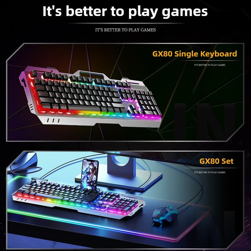 Conjunto de teclado e mouse gamer com fio, retroiluminação colorida, 104 teclas, painel de metal, teclado com sensação mecânica para laptop e desktop