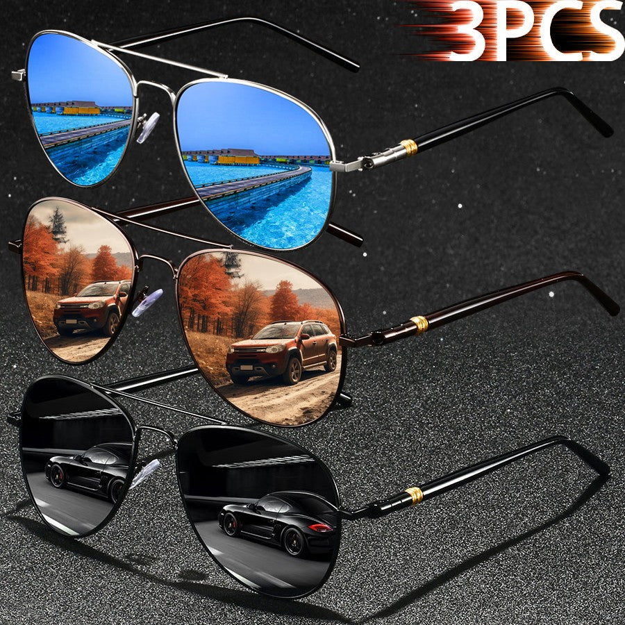 3 PCS Fashion Vintage Square Metal Frame Sunglasses Men Women Fishing Driving Luxury Brand Designer Sun Glasses  Eyewear UV400