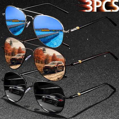 3 PCS Fashion Vintage Square Metal Frame Sunglasses Men Women Fishing Driving Luxury Brand Designer Sun Glasses  Eyewear UV400