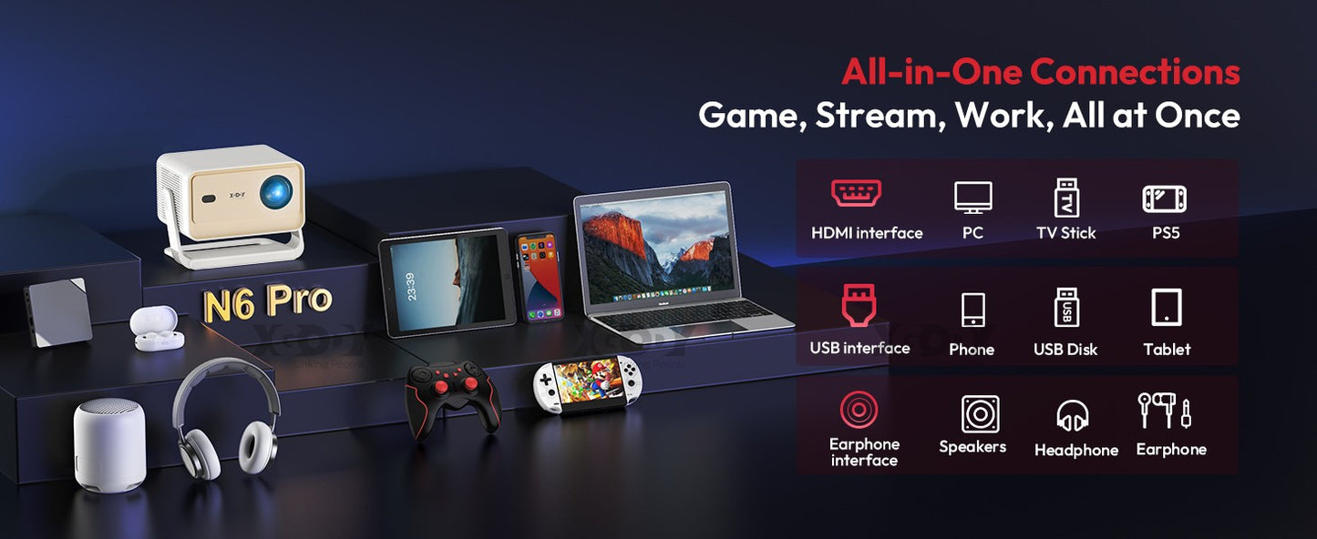 Projetor XGODY N6/N6 Pro Netflix Oficialmente 4K Controle de Voz Smart Android TV Whale OS 8/32GB ROM para Home Theater de Filmes