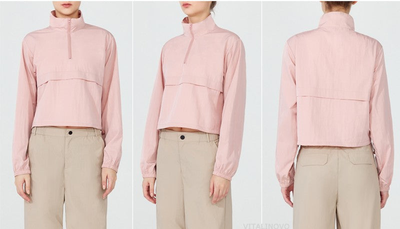 VITALINOVO Women's Athletic Jacket Lightweight Quarter Zip Pullover For Golf Hiking Running Windbreaker UPF50+ Waterproof Jacket