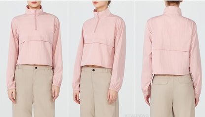 VITALINOVO Women's Athletic Jacket Lightweight Quarter Zip Pullover For Golf Hiking Running Windbreaker UPF50+ Waterproof Jacket