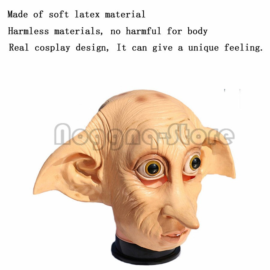 Cosplay Movie Character Big Ear Long Nose Dobby Elf Head Funny Halloween Mask Full Face Head Cover Carnival Party Costume Prop