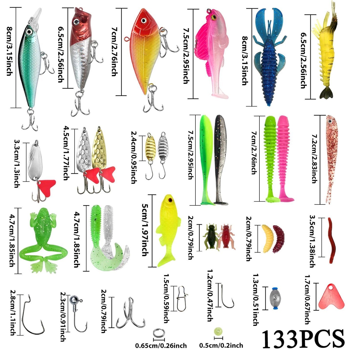 Kit de Iscas de Pesca 83/133/193/239/409 peças para Truta/Lúcio/Baixo, Conjunto de Iscas Múltiplas, Caixa de Pesca Profissional em Camadas