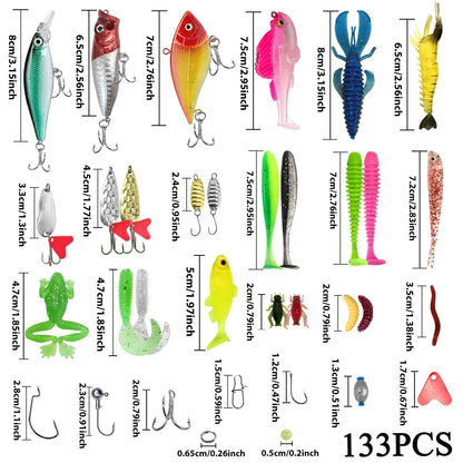 Kit de Iscas de Pesca 83/133/193/239/409 peças para Truta/Lúcio/Baixo, Conjunto de Iscas Múltiplas, Caixa de Pesca Profissional em Camadas