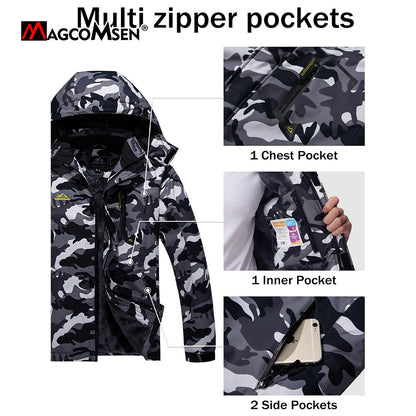 MAGCOMSEN Fleece Ski Jacket Men's Hooded Waterproof Thermal Thick Warm Camo Parka Removable Hooded Coats Winter Snowboard Anorak