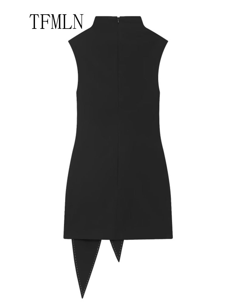 Elegant 2025 Autumn Women Big Bow Mini Dresses Fashion Chic Sleeveless Slim Causal Dress Street Back Zipper Party Sweet Dress