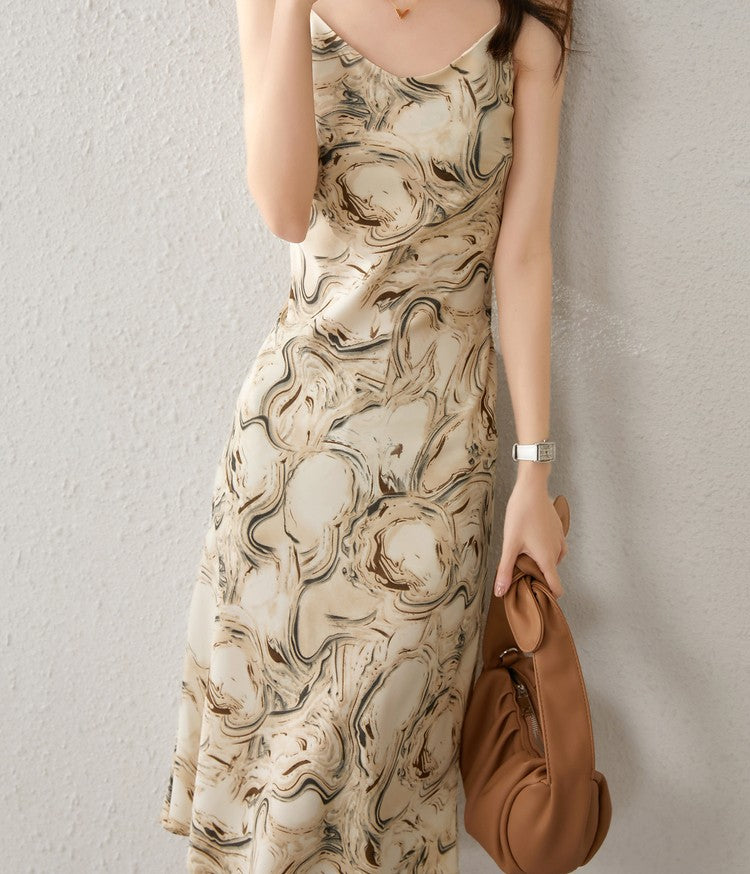 SENTUBILA Midi Print Slip Dresses Women 2025 Spring Summer Korean Fashion Sundre