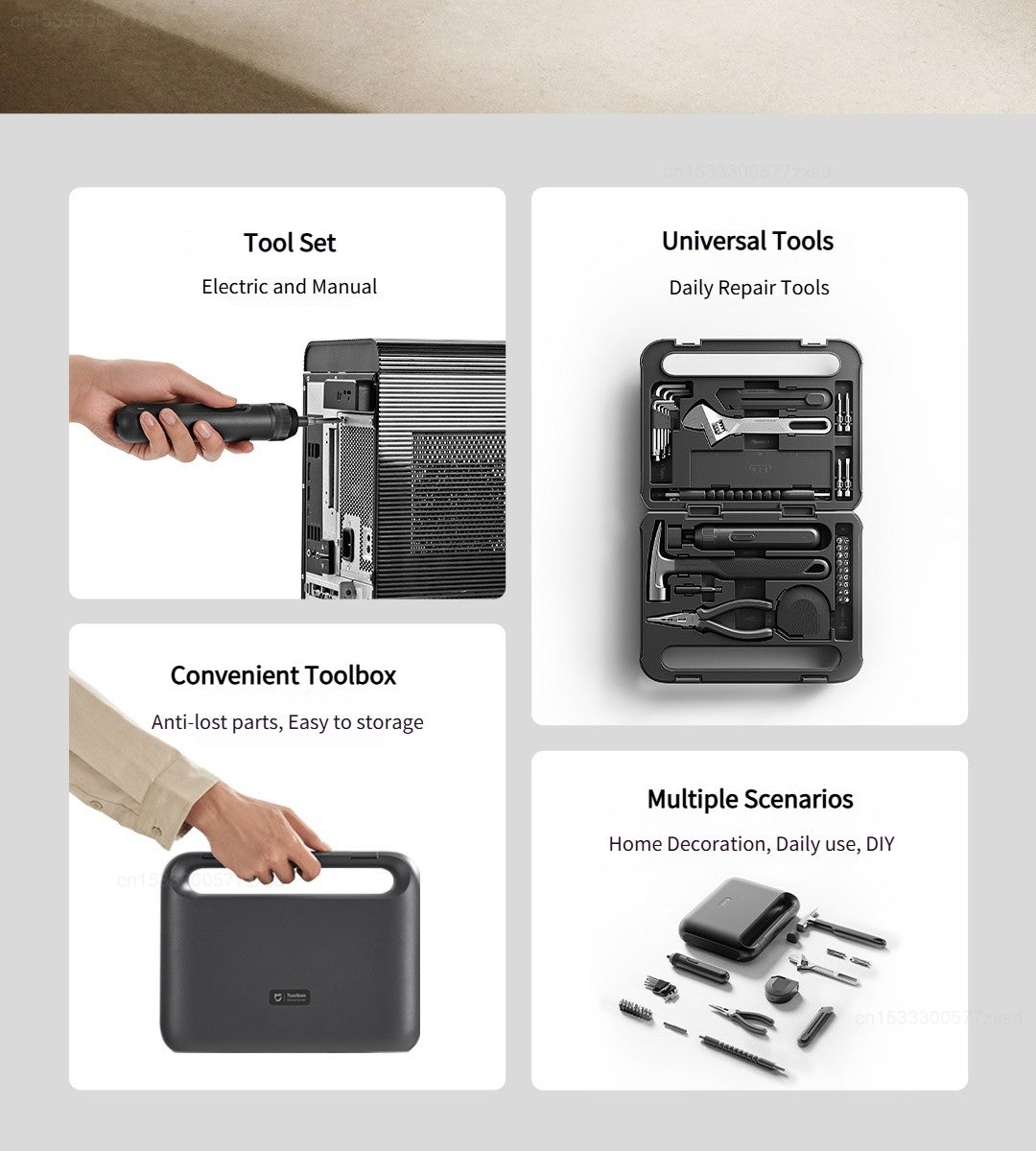 Xiaomi Mijia Power Tool Combo Kits Electric Screwdriver Self-lock Tape Measure Pliers Wrench Home Household DIY Hand Tool Kits