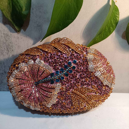 Luxury Women Pink Flower Clutch Bags Stone Evening Bags Bridal Rhinestone Handbags Wedding Clutches Bags Dinner Minaudiere Purse
