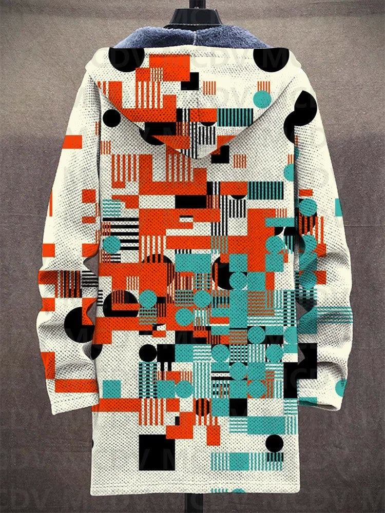 Unisex Retro Ethnic Pattern Print Plush Thick Long-Sleeved Sweater Cardigan Coat