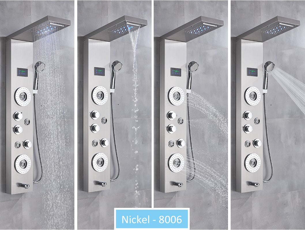 Sistema de Torre de Painel de Chuveiro de LED Coluna de Chuveiro de Cascata de Chuva com Tela LCD de Hidroeletricidade com Torneira de Chuveiro de Spa de Corpo com Massagem