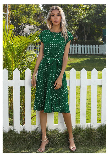 Summer Dresses For Women High Waist Midi Elegant Pleated Polka Dots Office Lady Dinner Party Vacation Dress Female Clothing Robe