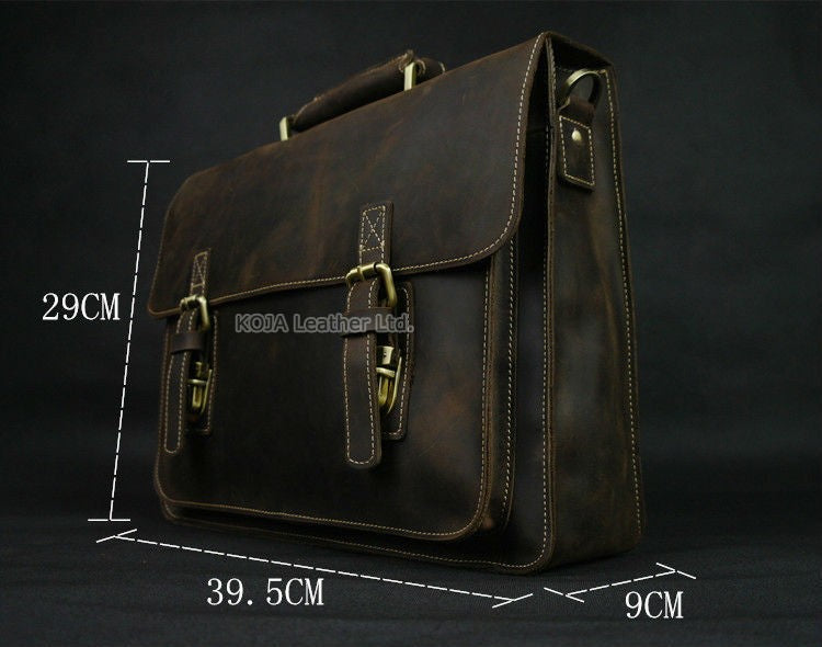 Vintage Crazy Horse Genuine Leather Men Briefcase 15" Laptop Bag Work Business Bag Shoulder Messenger Bag Male Tote Handbag M088