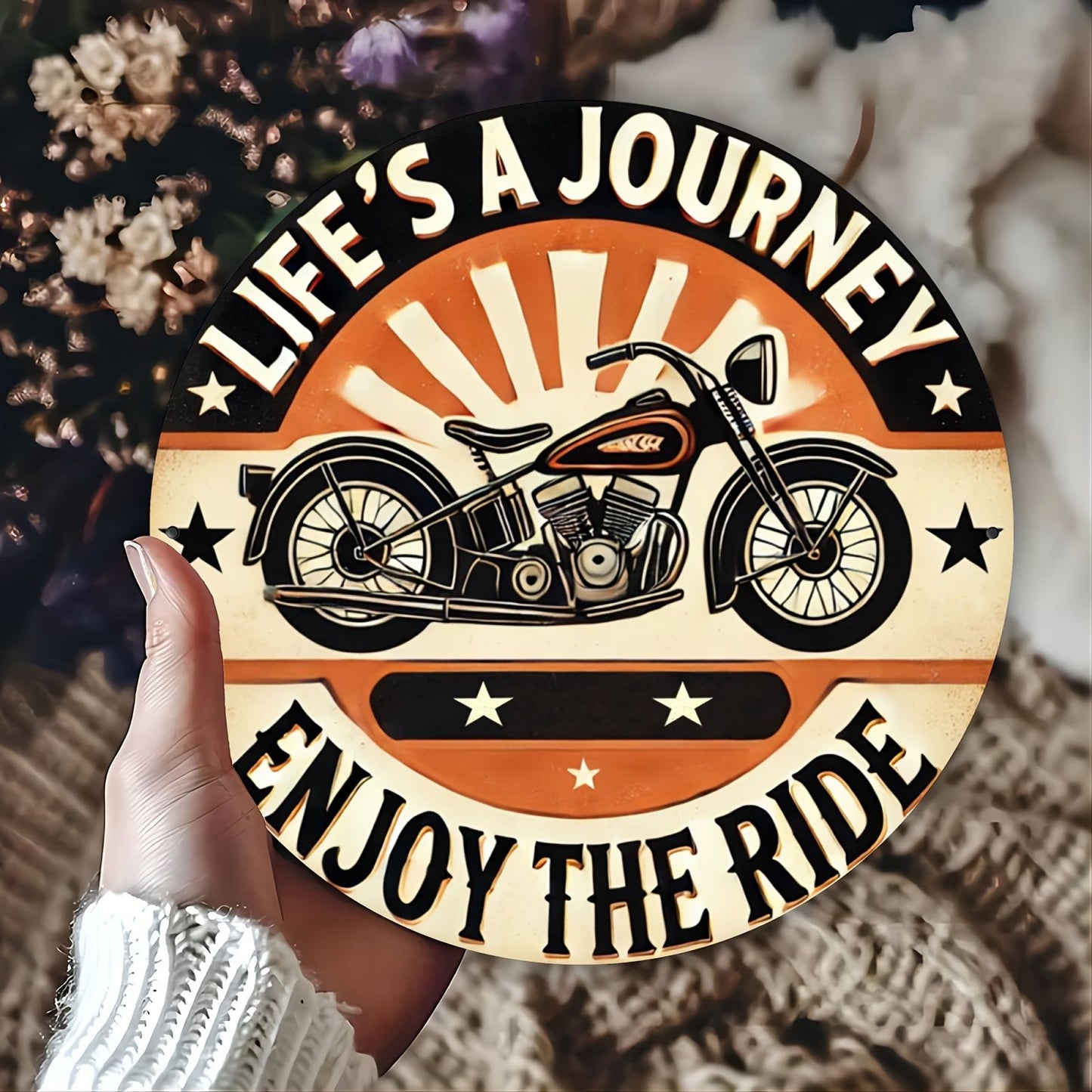 2D flat 1pc About Motorcycle themed decorative round metal painting, suitable for garage, man cave, motorcycle club, metal wa