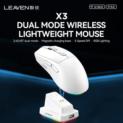 LEAVEN X3 2.4G Bluetooth Modo Duplo Receptor Mouse Óptico Sem Fio Mouse Gamer 1600DPI Mouse Compatível com Bluetooth para MacBook L