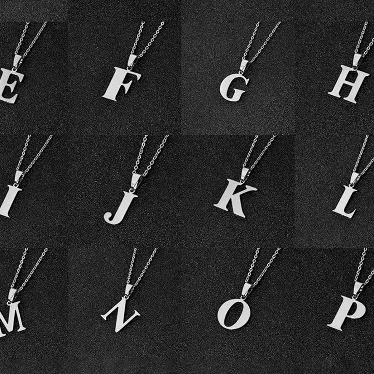 DGIDDK Aço Inoxidável Moda Simples A-Z Colar de Letra Pequena Pingente Inicial Corrente Fina Alfabeto Joia de Presente para Homens e Mulheres
