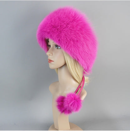 Nova Touca de Luxo de Inverno 100% Pelo de Raposa Natural Toucas de Pelo de Raposa Real de Qualidade para Mulheres Toucas de Pelo de Raposa Genuíno para Meninas