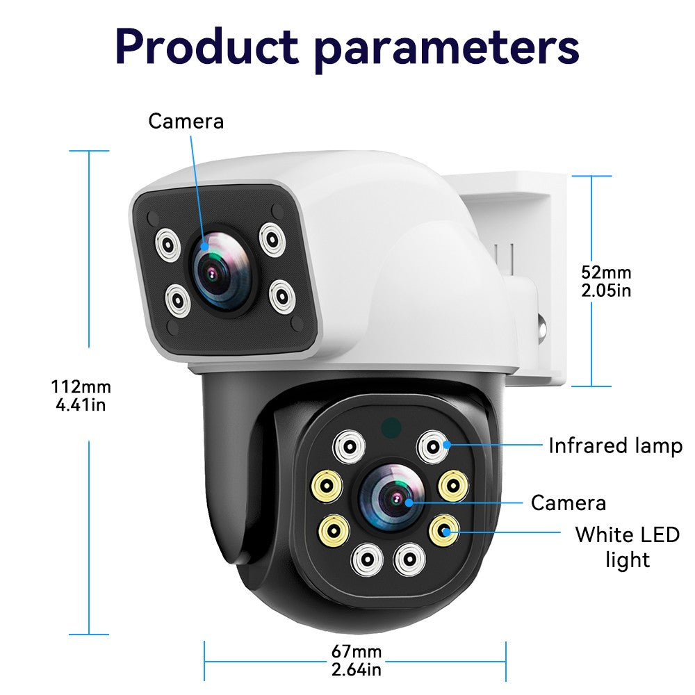 PEGATAH 6K 12MP Outdoor WiFi Camera Three Screen Three Lens 10X Zoom PTZ Automatic Tracking Audible Visual Alarm Security Cam