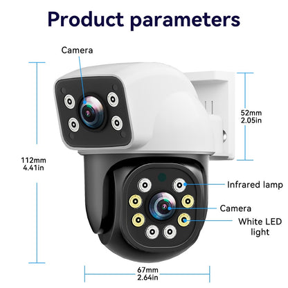 PEGATAH 6K 12MP Outdoor WiFi Camera Three Screen Three Lens 10X Zoom PTZ Automatic Tracking Audible Visual Alarm Security Cam